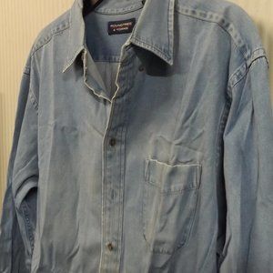 DENIUM WHITE WASHED, LONG SLEEVE BUTTON DOWN WORK SHIRT, LARGE